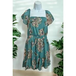Trixxi Floral Mini Dress Sz XL Coquette Lined Full Skirt Elastic Waist Chiffon